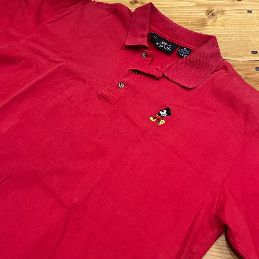 Disney Originals Red Polo Shirt Size XL -‎ Embroidered Mickey Mouse Vintage A8